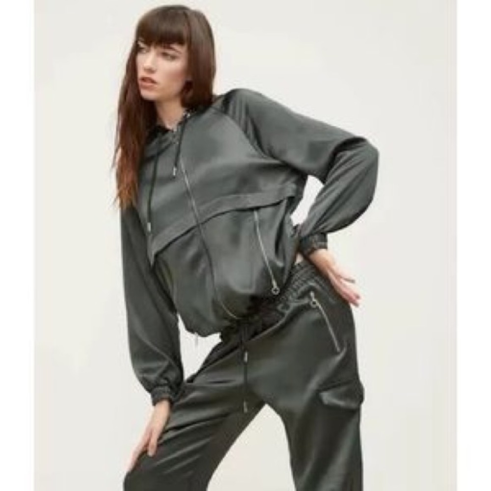 Zara Satin Pouch Jacket Khaki S